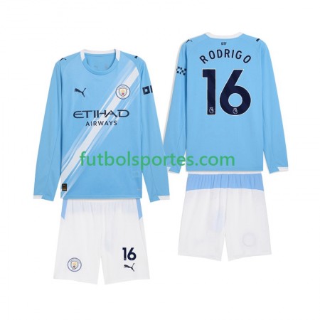 Camiseta Manchester City Rodrigo Hernandez 16 Niño Primera Equipación 2025/2026 Manga Larga